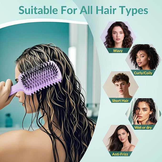 Curl Defining Brush, Volume Curly Hair Brush Products for Effortlessly Detangling Shaping and Styling Women's Men's Curls on All Wet or Dry Hair Types, Reduces Frizz (Purple 1PC)