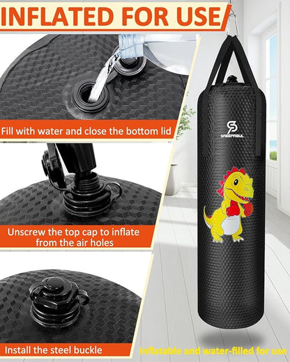 Kids Water Punching Bag - 30kg/66lbs Water-Filled Sandbag, High-Bounce PVC Anti-Leak Design, Durable Training Bag for Karate Taekwondo MMA (Green)
