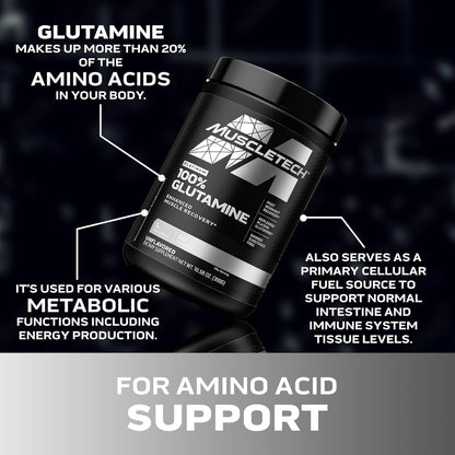 Glutamine Powder | MuscleTech 100% Pure L Glutamine Powder | Post Workout Recovery Drink | L-Glutamine Powder for Men & Women | Muscle Recovery | Unflavored (60 Servings)