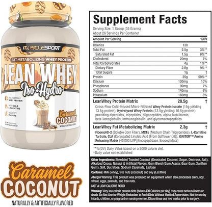 Musclesport Lean Whey Revolution™ Protein Powder - Whey Protein Isolate - Low Calorie, Low Carb, Low Fat, Incredible Flavors - 25g Protein per Scoop (2LB, Coconut Caramel)