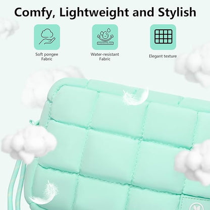 Quilted Cosmetic Bag, Puffer Makeup Bags, Crossbody Purses for women,Cute Travel Toiletry Bag for Women (Mint Green)