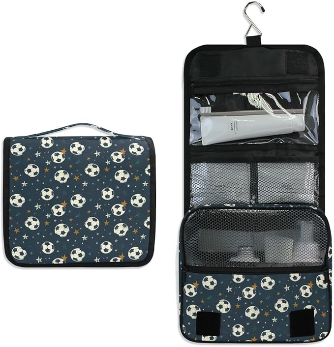 senya Hanging Travel Toiletry Bag Kit Boys Makeup Case Cosmetics Organizer for Men Women (-326- Football)