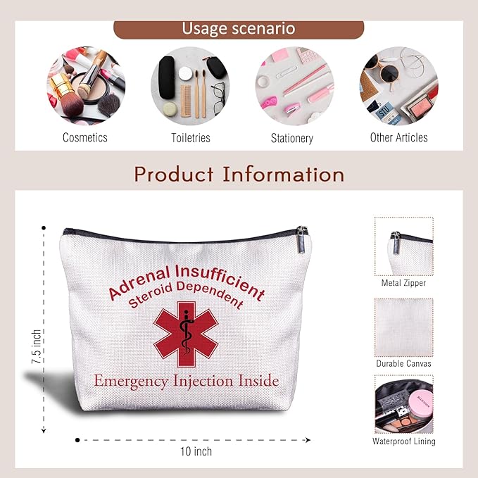 Nurse Doctor Cosmetic Bag - Medical Gifts for Women, Small Adrenal Insufficiency Makeup Bag, Emergency Injection Bag for Travel (3)