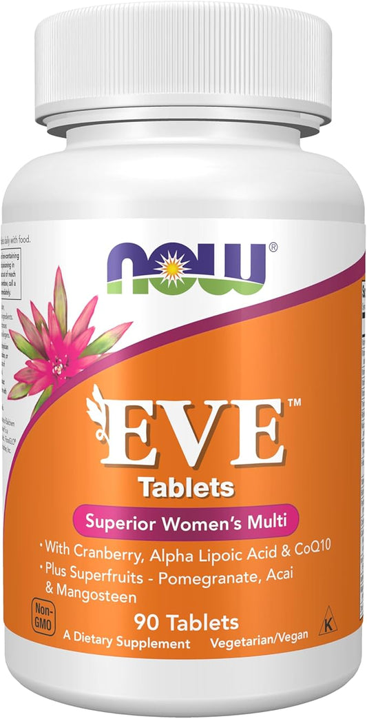 NOW Foods Supplements, Eve™ Women's Multivitamin with Cranberry, Alpha Lipoic Acid and CoQ10, plus Superfruits - Pomegranate, Acai & Mangosteen, 90 Tablets