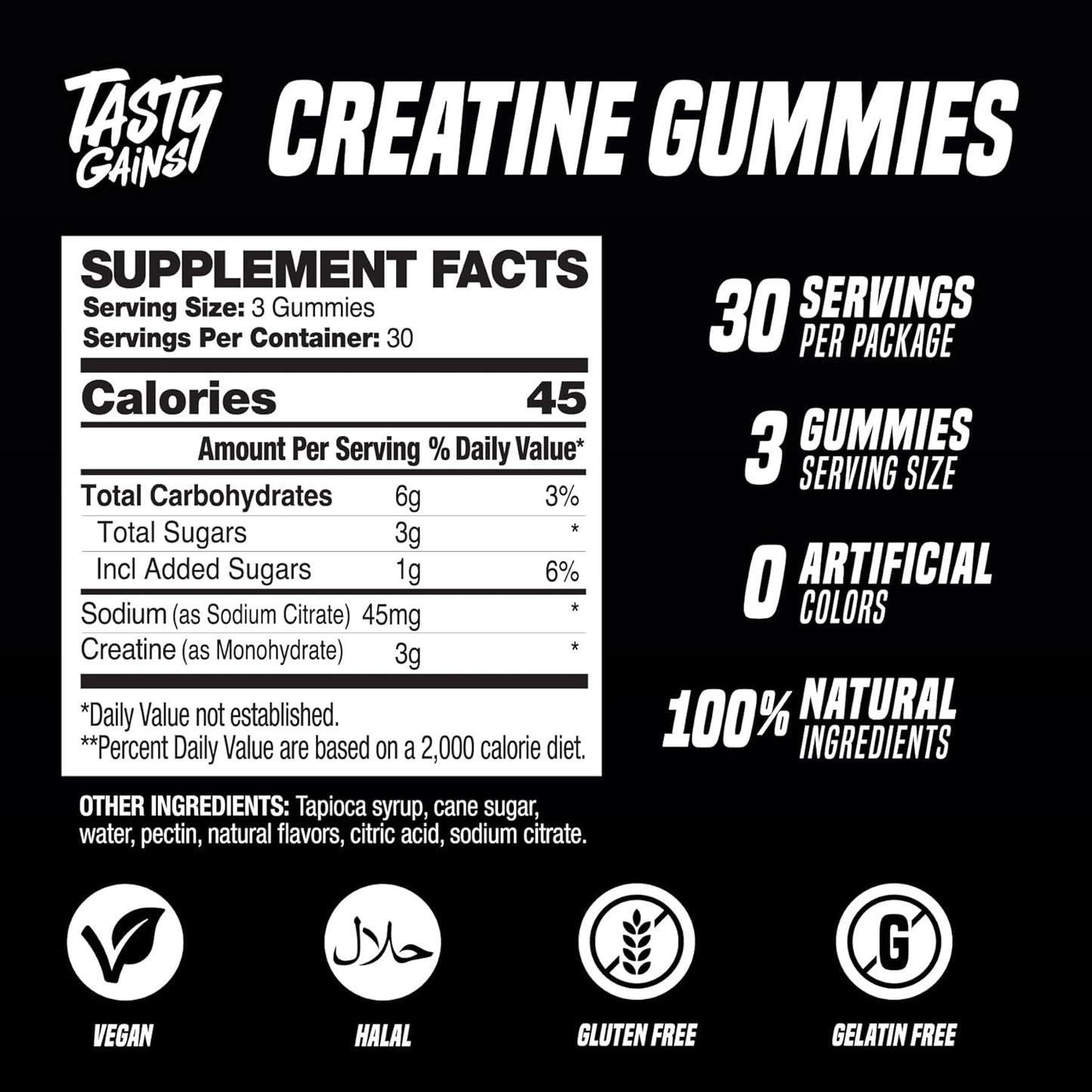 Creatine Infused Gummies, 90g of Creatine, Non-GMO, Vegan - Build Muscle & Boost Strength for Men & Women (1g Creatine Monohydrate Per Gummy) Made in USA