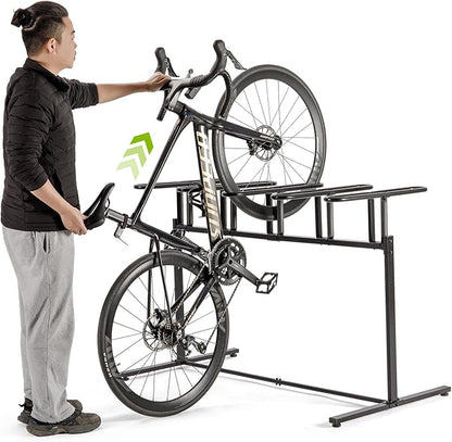 CXWXC 3/5 Bikes Stand Rack - Bike Storage Parking Racks Indoor/Outdoor - Bicycle Stand Garage for Parking Mountain Road Hybrid Bike, Fits Wheels up to 2.4" (For 5 Bikes)