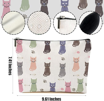 Cute Cat Makeup Bag Cat Gifts Cosmetic Bag Cat Lover Gifts for Women Girls Friends Wife Cat Themed Gifts Cat Stuff Travel Organizer Zipper Pouch Graduation Birthday Friendship Gifts