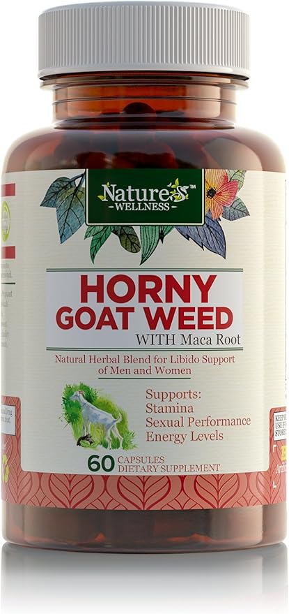 Horny Goat Weed Extract with Maca, Tribulus, L-Arginine, Ginseng - Enhance Energy & Performance for Men & Women - Boost Libido, Stamina & Sexual Health - 1000 mg Epimedium with Icariins Supplement