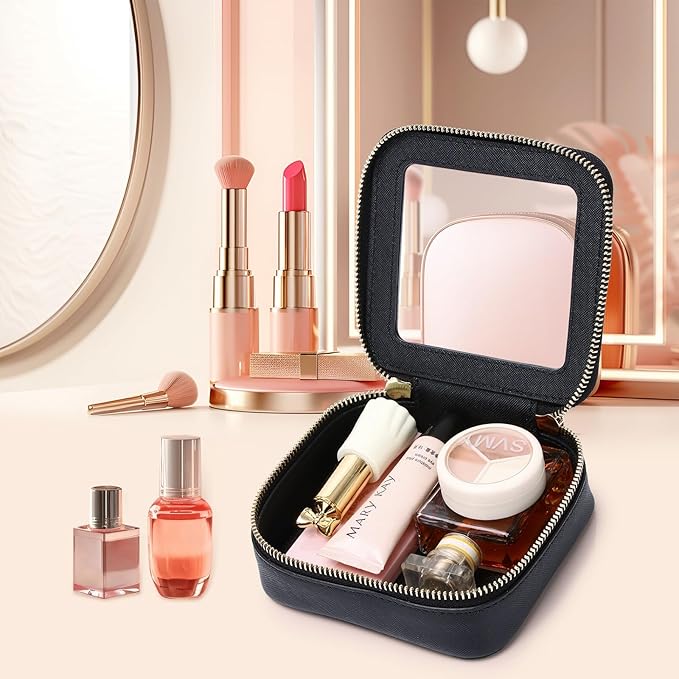 Small Makeup Bag Mini Clear Cosmetic Makeup Case & Toiletry Bag with Zipper Women's Purse Organizer & Car Essentials (Black, MINI-3)