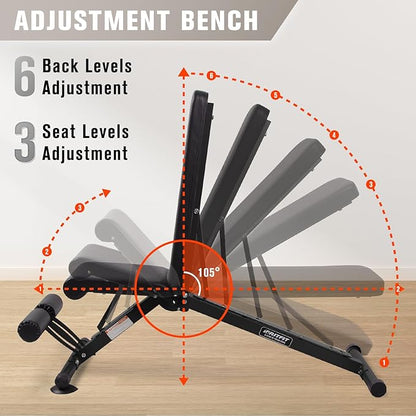 RitFit Adjustable/Foldable Utility Weight Bench for Home Gym 35 Total