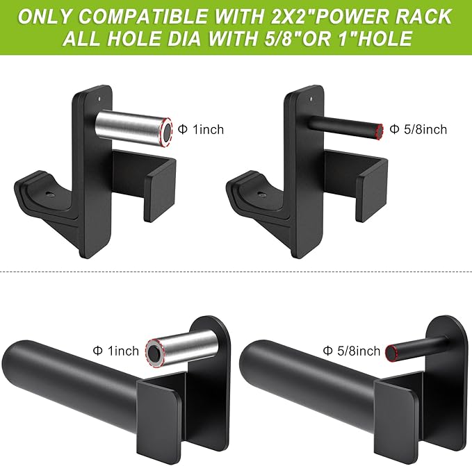 Kipika J-Hooks and Weight Plate Holder Set for 2" x 2" and 3" x 3" Power Rack - Squat Rack Attachments for Strength Training and Weight Storage - Fit Standard 1-inch and Olympic 2-inch weight plates