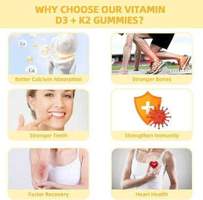 Vitamin D3 K2 Gummies - Vitamin D3 5000 IU K2 (MK-7) 120mcg Supplements with Vitamin B Complex Sugar Free for Adults Supports Bone Teeth Strength Immune Mango Flavor 60 Counts 1 Pack