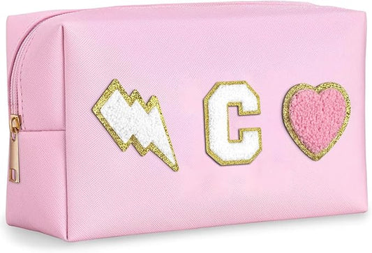 TOPEAST Cute Makeup Bag Small Pink Cosmetic Bag Travel Toiletry Bag, Personalized Birthday Gift for Women Teen Girl, Preppy Travel Stuff for Girls, Pink C
