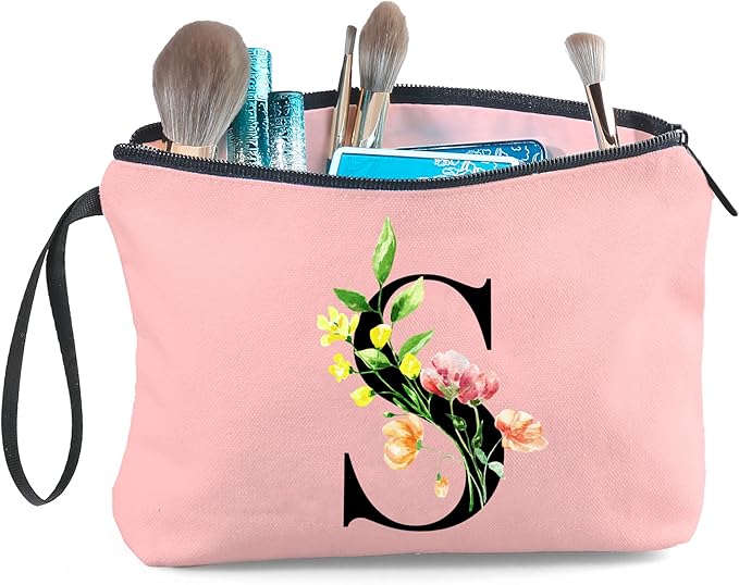 SEAMOON Women Birthday Unique Bride to be Bridal Shower Initial Gifts for Mom Sister Friend Her Teacher Aunt Makeup Cosmetic Bag with Mirror Mothers Day Christmas Graduation S