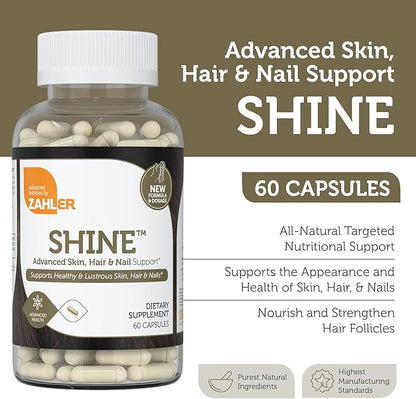 Zahler Shine Hair Skin and Nails Vitamins for Women & Men - Multivitamin for Hair Growth, Stronger Nails and Skin Health - Kosher Supplement with Biotin, Keratin & Hyaluronic Acid (60 Capsules)