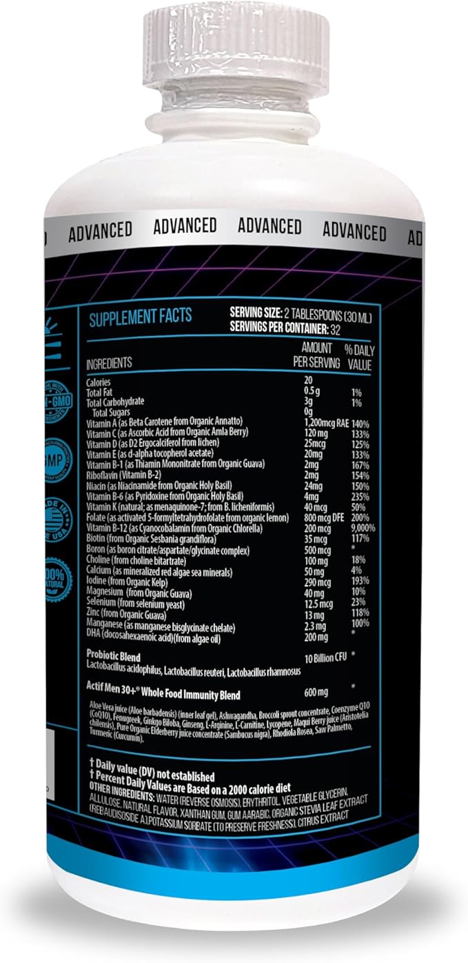 ACTIF Liquid Daily Multivitamin for Men Age 30+ with 40 Advanced Factors – Non GMO, Made in USA, 32oz, Expiration: 05/2026