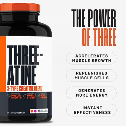 Crazy Muscle Creatine Monohydrate Pills - Premium 3 Type 5g Creatine Pills - Pre/PostWorkout & Keto Energy Builder - Easy-to-Take Three-Atine Pills for Optimum Performance Men Women - 180 Tablets