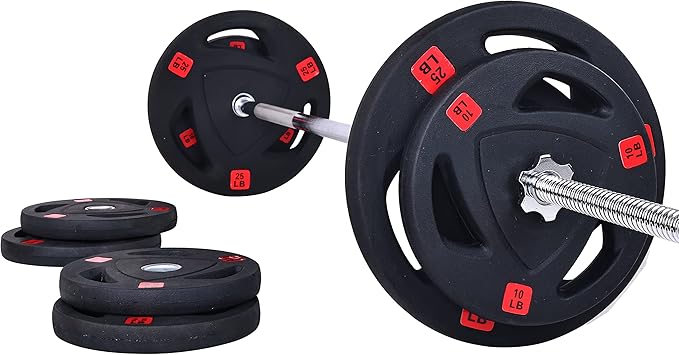 Signature Fitness Cast Iron Standard Weight Plates Including 5FT Standard 95-Pound Set (85 Pounds 10 Pounds