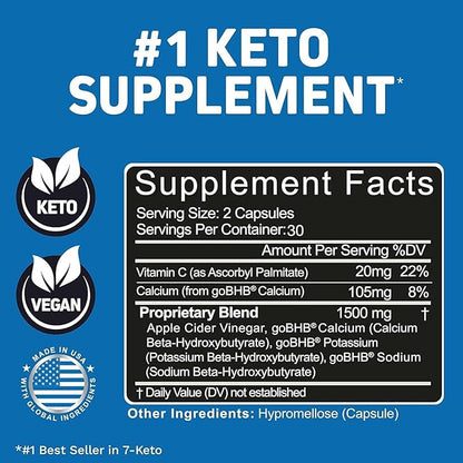 Herbtonics Keto BHB + Apple Cider Vinegar Capsules with The Mother - Keto Diet Pills, BHB Exogenous Ketones for Ketosis, Energy & Focus - Keto ACV Supplement for Women & Men - 60 Vegan Capsules