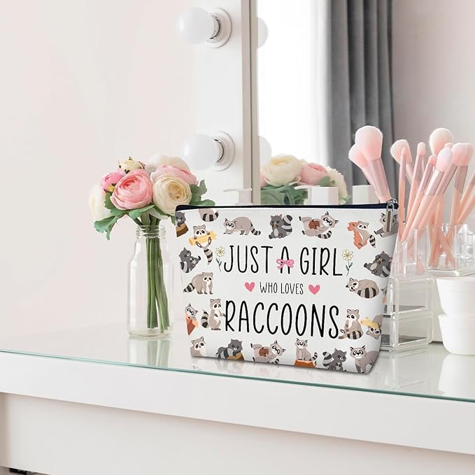 Raccoon Makeup Bag - Just A Girl Who Love Raccoons, Raccoon Lover Gifts Birthday Gifts for Sister Friends Breeder Animal Lover, Cosmetic Bag Skincare Bag Toiletry Bag Pouch Travel Accessories -19
