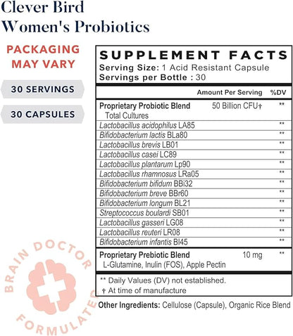 Best Nest Wellness Women's Probiotics - Gut & Brain Health Support Supplement - Formula with Multiple Probiotic Strains - Digestive Support Supplement for Women - 30 Capsules