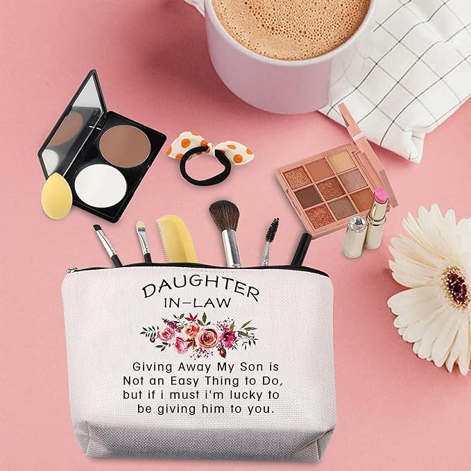 TSOTMO Daughter in Law Gift Wedding Gift Cosmetic Bag Bride Bridal Gift Giving Away My Son is Not an Easy Thing to Do,but if i must i'm lucky to be giving him to you Makeup Bag (My Son)