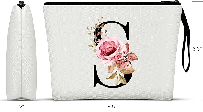 Vavabox A-Z Personalized Makeup Bag, Birthday Gifts for Women Mom, Gifts for Best Friend, Bride Bridesmaid Cosmetic bag (S, White)