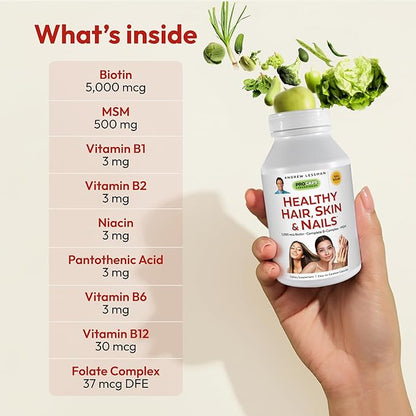 ANDREW LESSMAN Healthy Hair, Skin & Nails 240 Capsules – 5000 mcg High Bioactivity Biotin, B-Complex - Promotes Beautiful Hair, Skin, Strong Nails - No Additives Hair Growth Vitamins Biotin Supplement