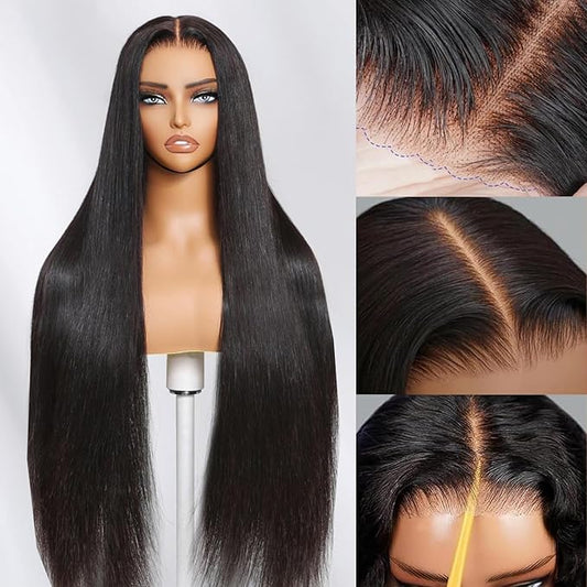 7x5 HD Lace Wear and Go Glueless Wig Human Hair Pre-Plucked, Pre-Cut Lace Glueless Wigs, No Glue Lace Front Closure Wig Straight, 180% Density, 34inch