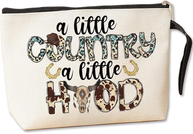 Jztco Country Music Country Girl Gifts Makeup Bag Cowgirl Gift for Women Girls Handbag Friendship Christmas Birthday Gifts for Women Her Daughter Girls - A Little Country A Little Hood