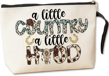 Jztco Country Music Country Girl Gifts Makeup Bag Cowgirl Gift for Women Girls Handbag Friendship Christmas Birthday Gifts for Women Her Daughter Girls - A Little Country A Little Hood