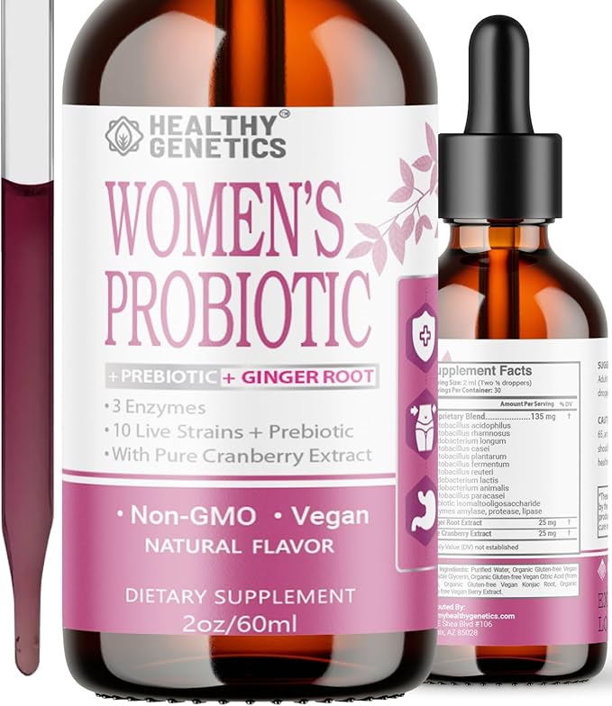 Liquid Probiotics for Women | Prebiotic + Cranberry + Probiotics for Digestive Health | Acidophilus Probiotic | Dairy Free | Vegan | Non-GMO | Gluten Free | 30 Servings