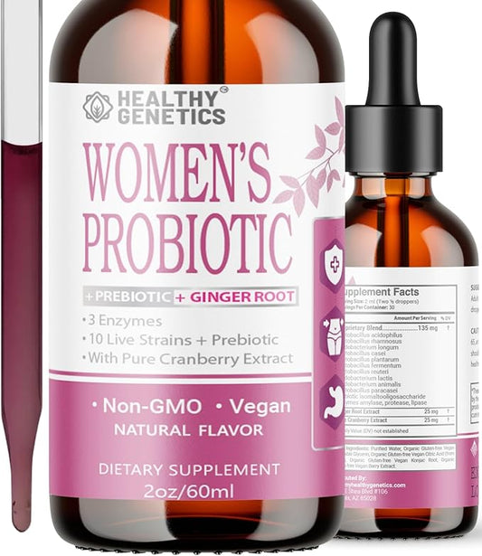 Liquid Probiotics for Women | Prebiotic + Cranberry + Probiotics for Digestive Health | Acidophilus Probiotic | Dairy Free | Vegan | Non-GMO | Gluten Free | 30 Servings
