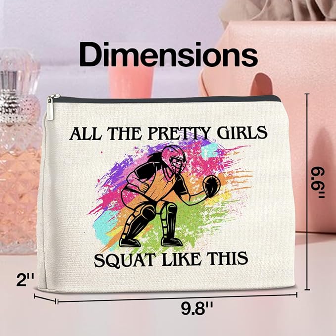 Softball Catcher Makeup Bag - Gifts for Girls and Women - All the Pretty Girls Squat Like This - Cosmetic Zipper Pouch