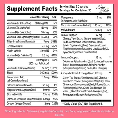 Vitamins for Women – Daily Multivitamins for Women Support for Energy, Immunity, Mood, Hair & Skin – Women's Vitamins A, B12, C, D, E, Zinc, Calcium - Women's Multivitamin in Vegetable Capsules.