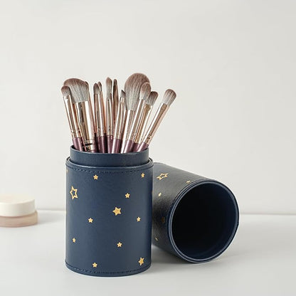 Portable Makeup Brush Holder, Waterproof PU Leather Travel Makeup Brush Case Bag Cup, Brush Storage Dustproof Bag (06Deepblue Star)