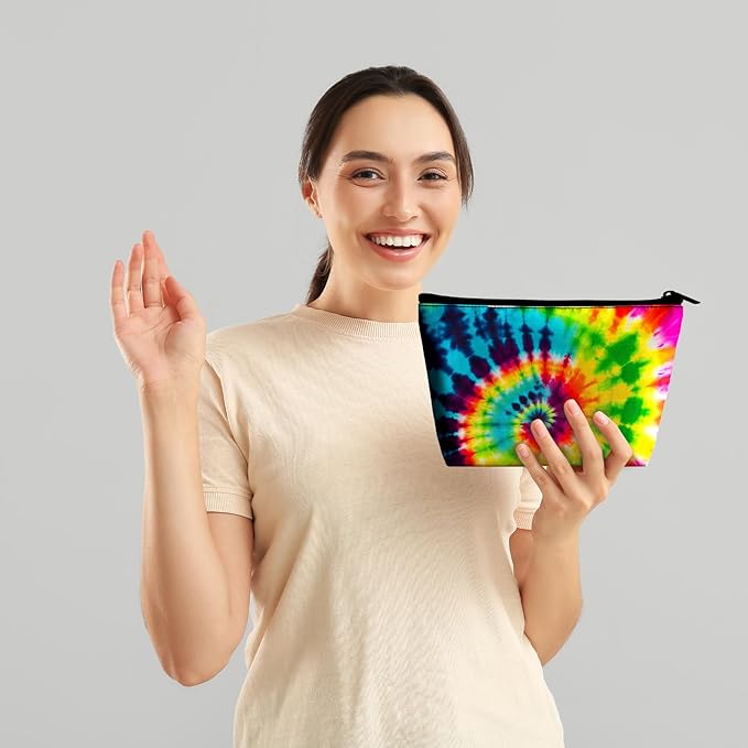 Women Cosmetic Bag for Travel, Tie Tye Makeup Bag Open Toiletry Bag Waterproof Portable Pouch Make up Organizer for Casual Business Trip