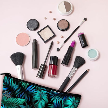 Palm Leaf Makeup Bags for Women - Hawaiian Cosmetic Bag for Vacation Large Capacity Toiletry Bags and 1Ps Mini Portable Pouch