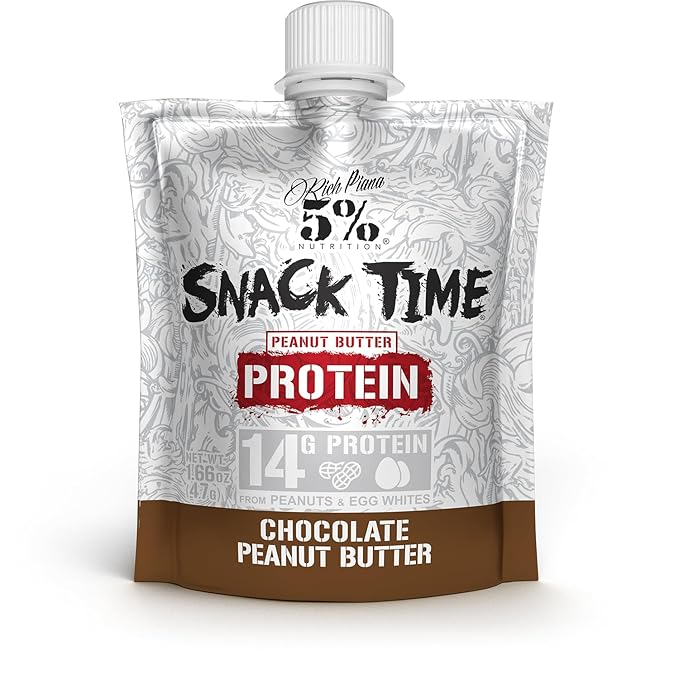 Rich Piana 5% Nutrition Snack Time | Squeezable Protein Shots | High Protein Snack Pouches | Convenient, Real Food Protein from Peanuts & Egg Whites | 10-Count (Chocolate Peanut Butter)