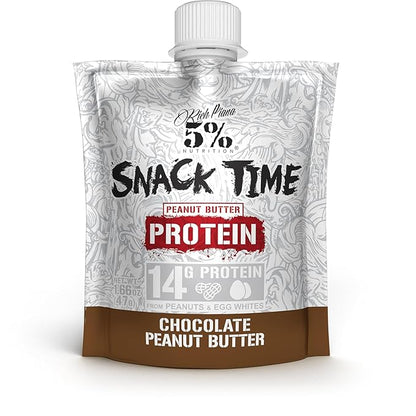 Rich Piana 5% Nutrition Snack Time | Squeezable Protein Shots | High Protein Snack Pouches | Convenient, Real Food Protein from Peanuts & Egg Whites | 10-Count (Chocolate Peanut Butter)
