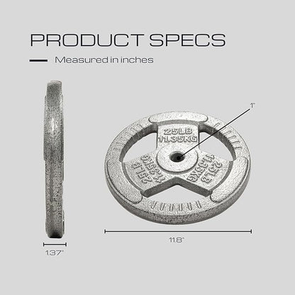 HulkFit 1 inch or 2 inch Cast Iron Weight Plate Set with Multi-Grip Handles and Enamel Coated for Barbells & Strength Training - Grey
