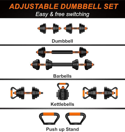44LB Adjustable Dumbbelsll Set of 2 4 in 1, Barbell