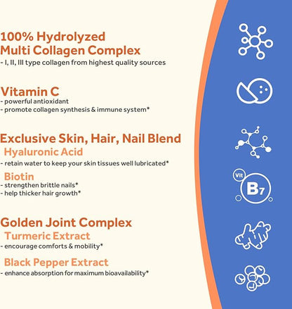 Doctor's Recipes Multi Collagen Peptides with Golden Turmeric, Vitamin C, Biotin, Hyaluronic Acid & Black Pepper, Collagen Supplements for Skin, Hair, Nail & Joint, Collagen for Women and Men, 90 Caps