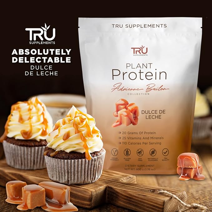 TRU Plant Based Protein Powder, BCAA, EAA, 20g Vegan Protein, 100 Calories, 27 Vitamins, No Artificial Flavors 25 Servings 25 Servings (Dulce De Leche)