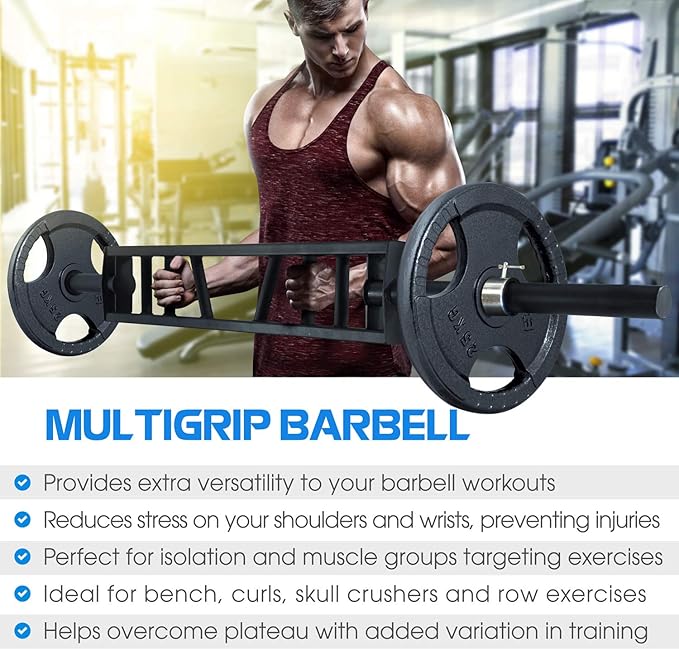 Yes4All Multi Grip Barbell & Cable Attachment - 2 Collars,