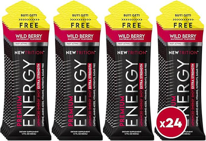 Extra Strength Energy Shots, Caffeine Energy Shots with Vitamin B & Amino Acids, Sugar-Free Vitamin Energy Shot, 1.7 fl oz, Wild Berry, 24 Count