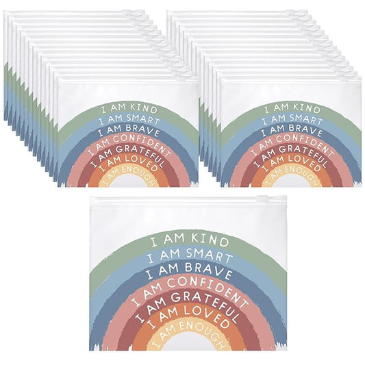 Reginary 100 Pcs Inspirational Gifts for Girls Women Travel Cheer Makeup Bag Bulk Loved Quotes Cosmetic Bags with Zipper Thank You Encouragement Birthday Gift Bag(Inspirational)