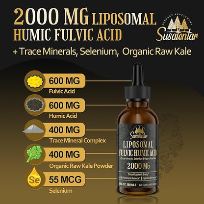 Trace Minerals Electrolytes Drops 2000 MG | Liquid Liposomal Fulvic Humic Acid Supplement | 72+ Trace Minerals | Hydration | Detoxification | Energy | pH Balance | Digestion | Immunity | 6 Oz