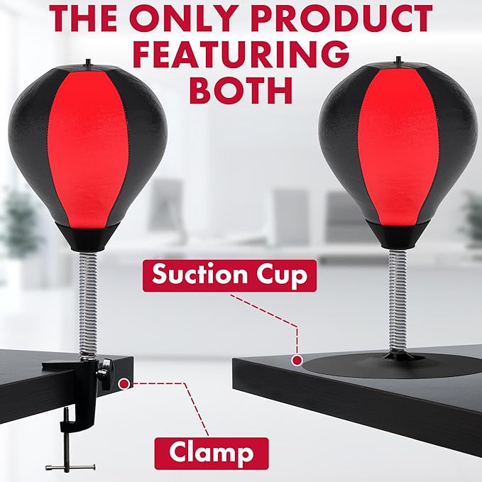 GLACIAL Stress Relief Desktop Punching Bag I Comes with Desk Clamp and Extra Strong Suction Cup
