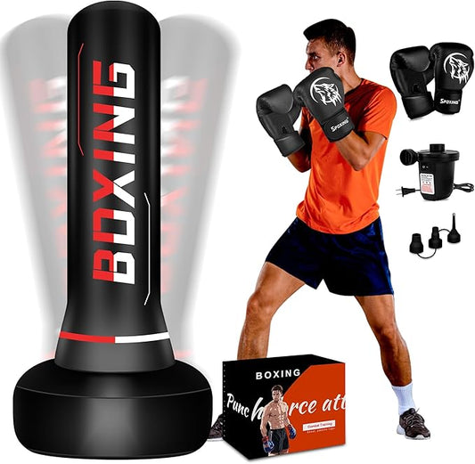 Freestanding Punching Bag for Adult Teens, 70" Heavy Punching Bag with Boxing Gloves and Electric Air Pump for Beginners Kickboxing Training MMA Muay Thai Fitness Office Home Gym